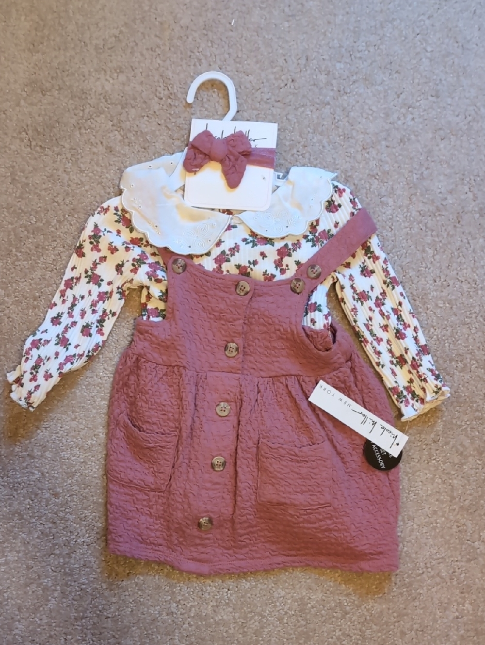 Girls Pink Rose Suspender Dress with Floral Top and Bow